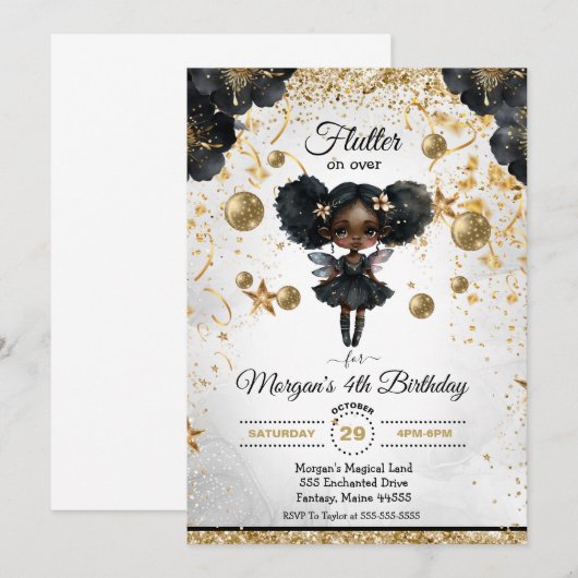 Invitation d'anniversaire fée magique (Devant / Derrière)