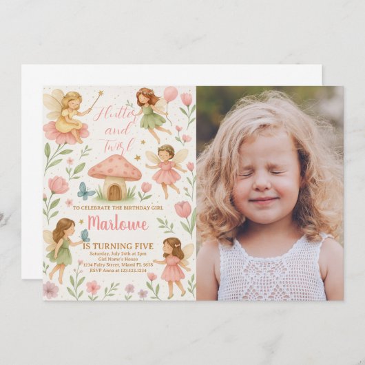 Invitation d'anniversaire fée magique avec photo (Devant / Derrière)