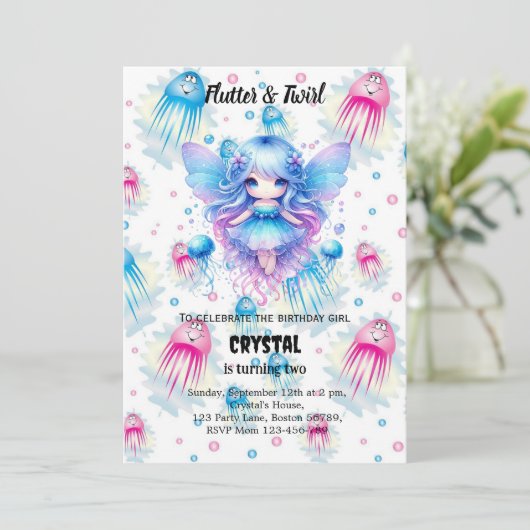 Invitation d'anniversaire fée modifiable (Debout devant)