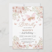 Invitation d'anniversaire Fée Papillon Rose Fille (Devant)