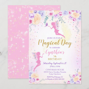 Invitation d'anniversaire Fée Rose Jardin de Fées