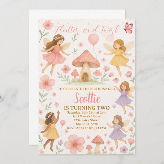 Invitation d'anniversaire Fée Whimsical (Devant / Derrière)