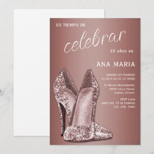 Invitation d'anniversaire féminine espagnole en or