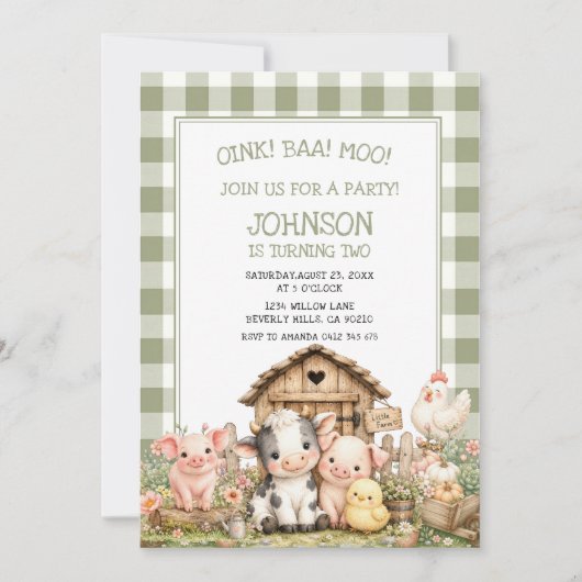 Invitation d'anniversaire Ferme Animaux Mignons (Devant)