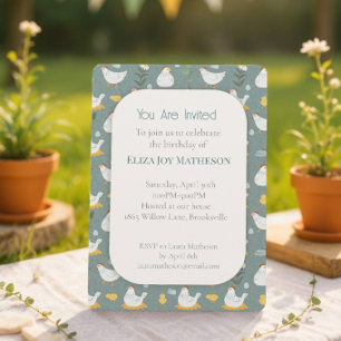 Invitation d'anniversaire Ferme Poule Bleu Poussié