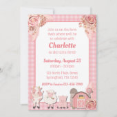 Invitation d'anniversaire Ferme Rose Animaux Flora (Devant)