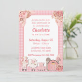 Invitation d'anniversaire Ferme Rose Animaux Flora (Debout devant)