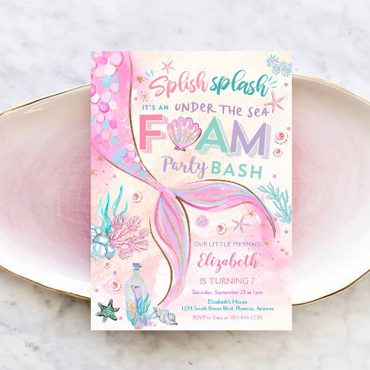 Invitation d'anniversaire Fête à la mousse Sirène