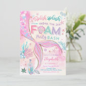 Invitation d'anniversaire Fête à la mousse Sirène (Debout devant)