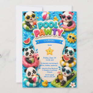 Invitation d'anniversaire fête à la piscine Panda