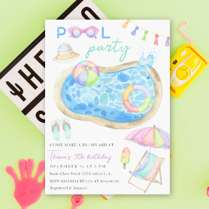 Invitation d'anniversaire fête au bord de la pisci