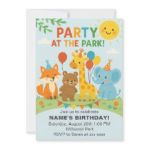 Invitation d'anniversaire Fête au Parc Animaux