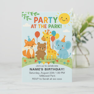 Invitation d'anniversaire Fête au Parc Animaux