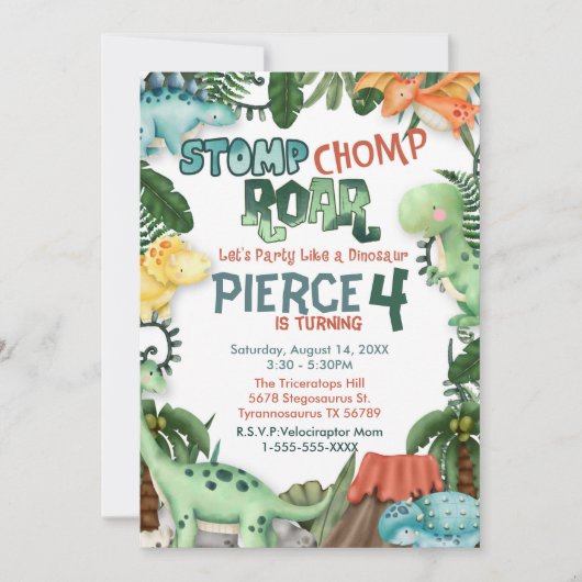 Invitation d'anniversaire Fête comme un dinosaure (Devant)