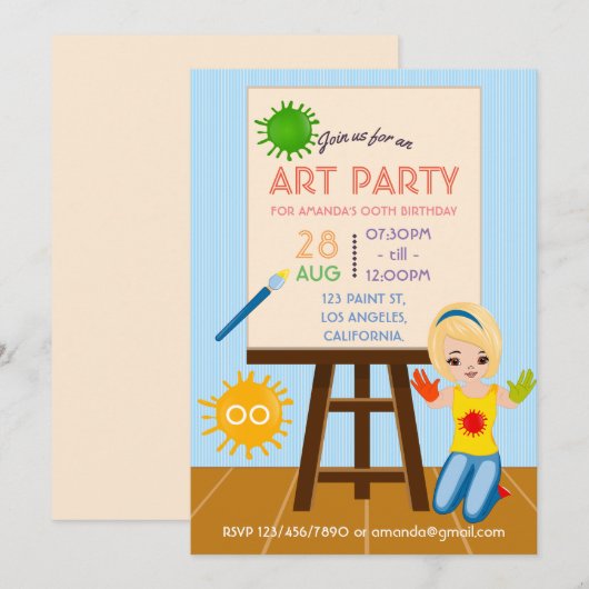 Invitation d'anniversaire fête d'art (Devant / Derrière)