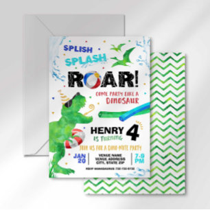 Invitation d'anniversaire Fête de piscine aux dino
