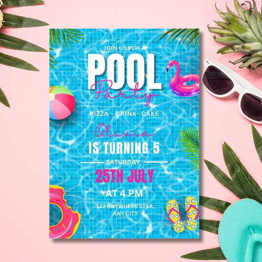 Invitation d'anniversaire Fête de Piscine, Fête d'