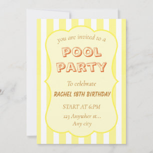 Invitation d'anniversaire Fête de Piscine Rayure J