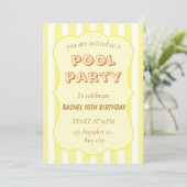 Invitation d'anniversaire Fête de Piscine Rayure J (Debout devant)