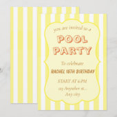 Invitation d'anniversaire Fête de Piscine Rayure J (Devant / Derrière)