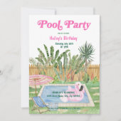 Invitation d'anniversaire Fête de Piscine Rose (Devant)