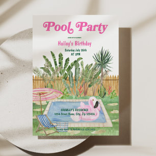 Invitation d'anniversaire Fête de Piscine Rose