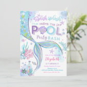 Invitation d'anniversaire Fête de Piscine Sirène (Debout devant)