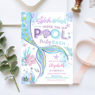 Invitation d'anniversaire Fête de Piscine Sirène