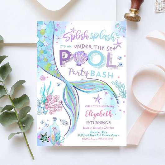 Invitation d'anniversaire Fête de Piscine Sirène