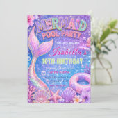 Invitation d'anniversaire Fête de piscine Sirène (Debout devant)