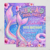 Invitation d'anniversaire Fête de piscine Sirène (Devant / Derrière)