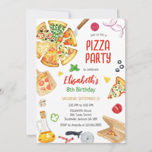 Invitation d'anniversaire fête de pizza (Devant)
