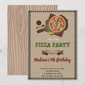 Invitation d'anniversaire fête de pizza (Devant / Derrière)