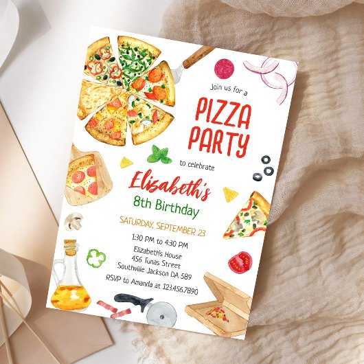 Invitation d'anniversaire fête de pizza