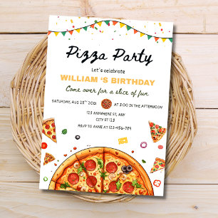 Invitation d'anniversaire Fête de Pizza, Thème Nou