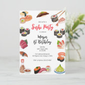 Invitation d'anniversaire fête de sushi (Debout devant)