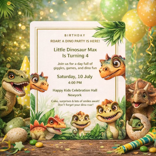 Invitation d'anniversaire Fête d'enfants Dinosaure