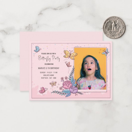 Invitation d'anniversaire fête papillon coloré  (Devant/Arrière en situation)