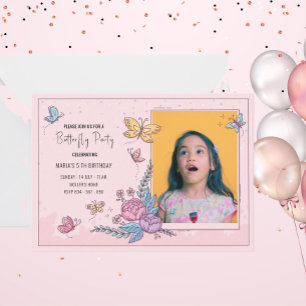 Invitation d'anniversaire fête papillon coloré