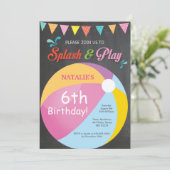 Invitation d'anniversaire Fête Piscine Fille Splas (Debout devant)