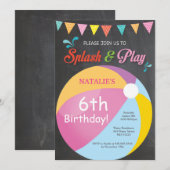Invitation d'anniversaire Fête Piscine Fille Splas (Devant / Derrière)