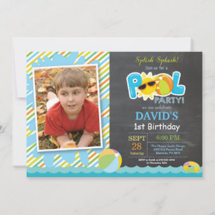Invitation d'anniversaire Fête Piscine Garçon Spla