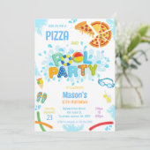 Invitation d'anniversaire fête piscine pizza (Debout devant)