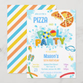 Invitation d'anniversaire fête piscine pizza (Devant / Derrière)