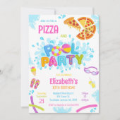 Invitation d'anniversaire fête piscine pizza (Devant)