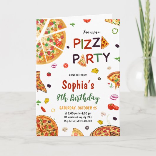 Invitation d'anniversaire Fête Pizza, Anniversaire (Devant)