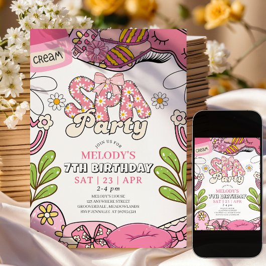 Invitation d'anniversaire fête rétro Daisy Spa