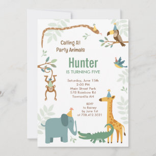 Invitation d'anniversaire fête sauvage animaux de 