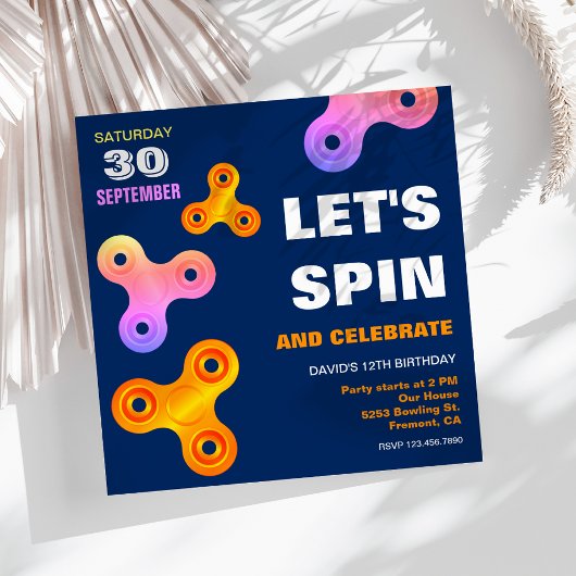 Invitation d'anniversaire Fidget Spinner
