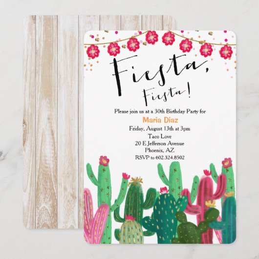 Invitation d'anniversaire Fiesta Cactus (Devant / Derrière)